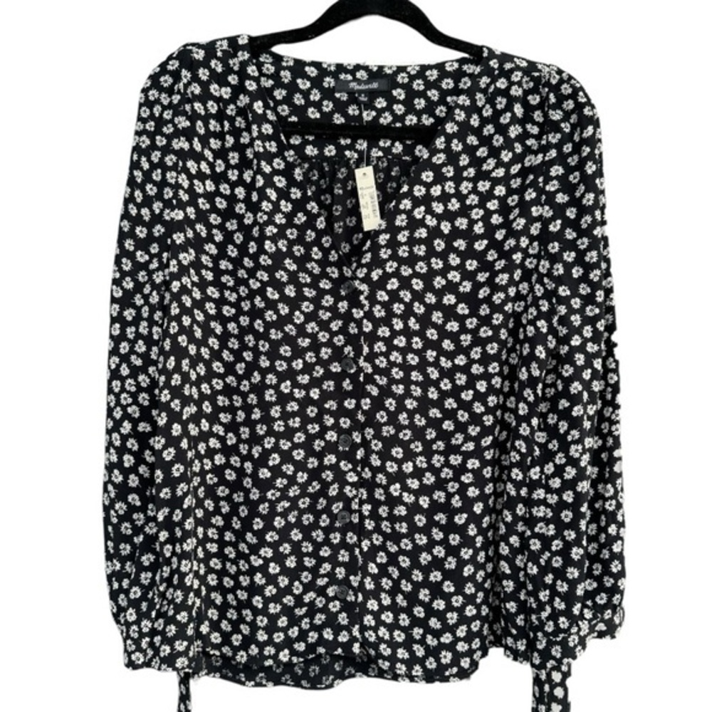 Madewell Floral Tie Sleeve Button Down Lightweight Blouse